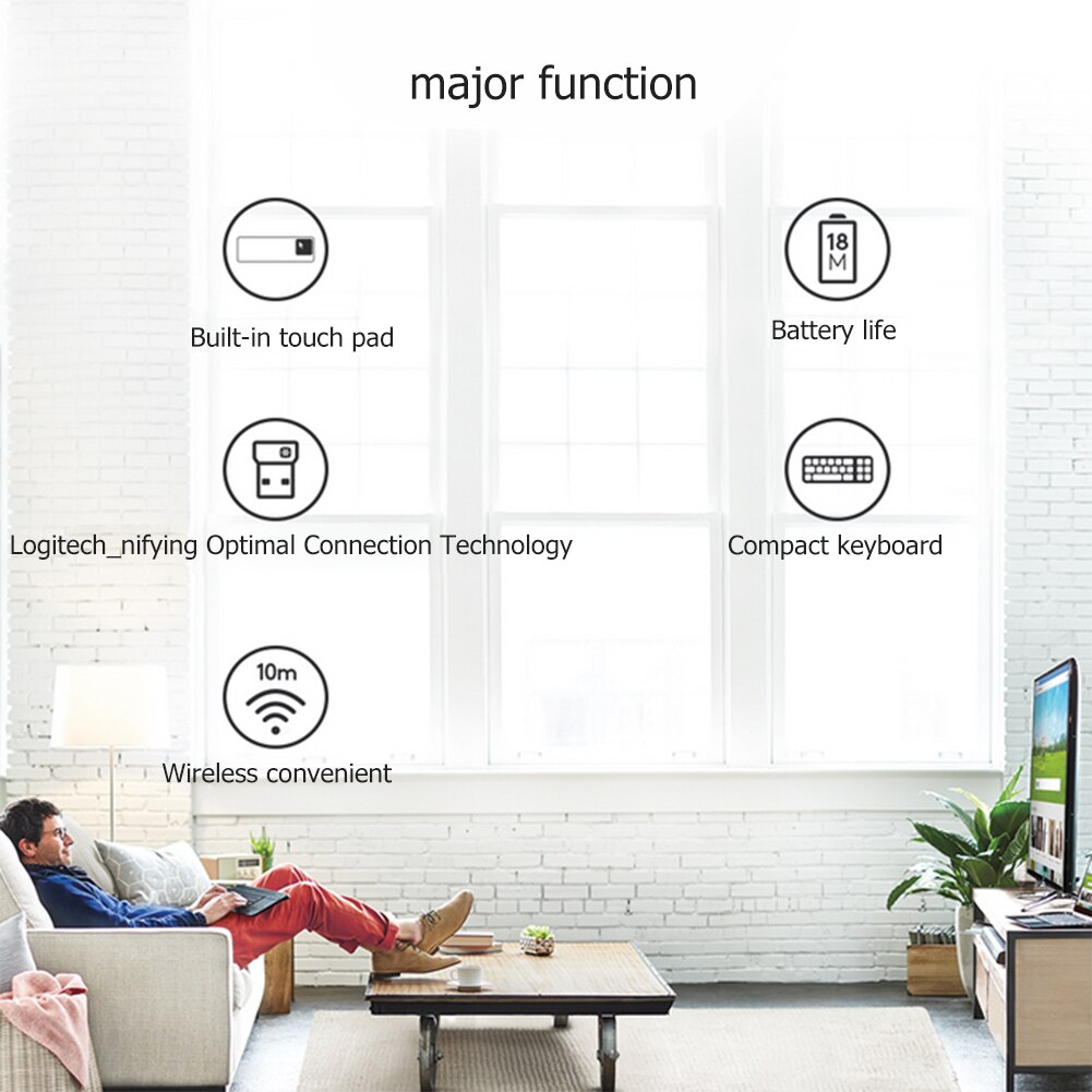 Teclado táctil inalámbrico Logitech K400 PLUS con panel táctil remoto, 2,4 Ghz, receptor unificador, teclado para Android, PC, portátil, Smart TV
