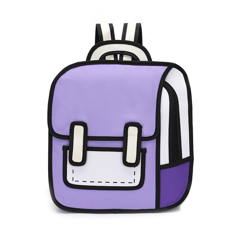 2020 nova moda unissex mochila 2d desenho de volta packs mulheres dos desenhos animados saco de quadrinhos 3d mochila faculdade sacos de viagem para meninas: purple1