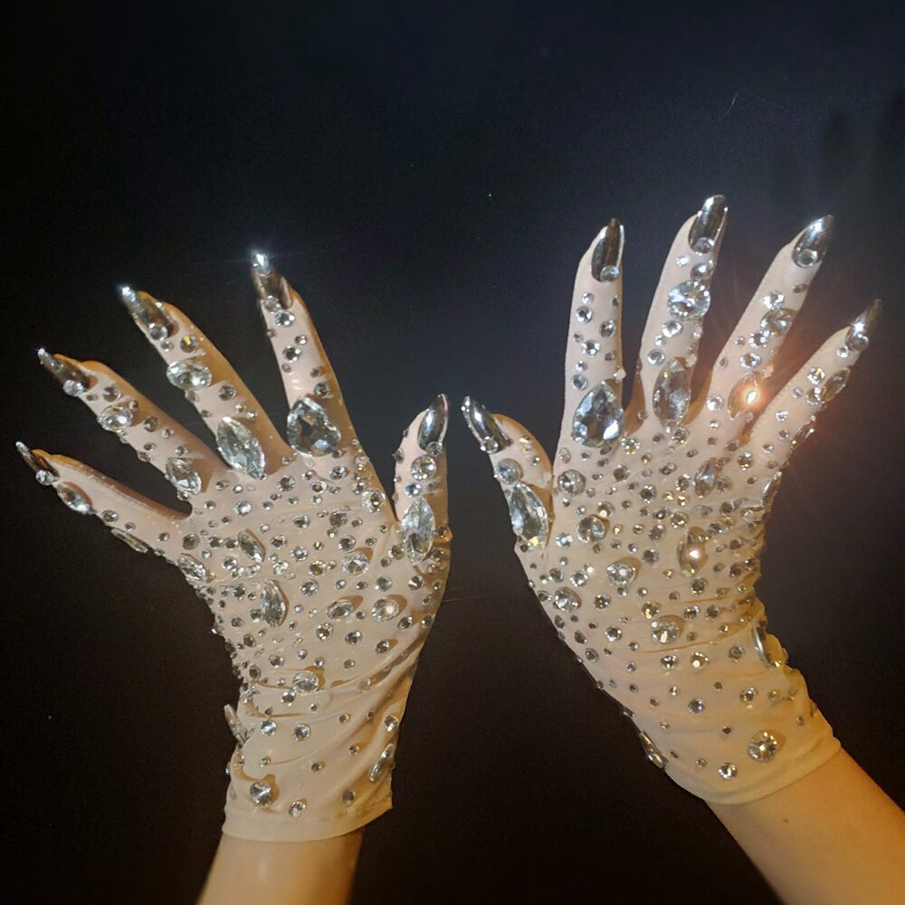 Luxurious Stretch Rhinestones Gloves Women Sparkly... Grandado