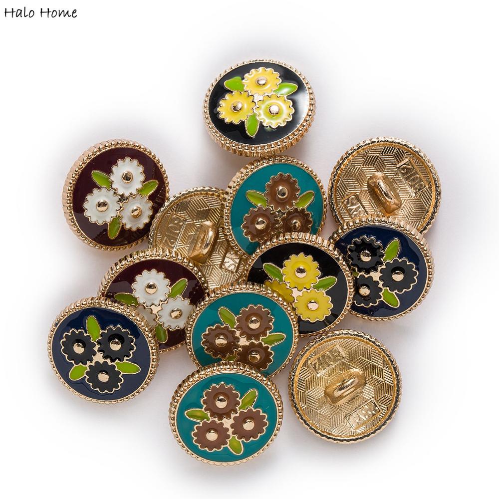 5pcs Flower Enamel Metal Button Shank Sewing Scrapbooking Clothing Replace Handmade Craft Accessories Decor Enamel Buttons 18mm