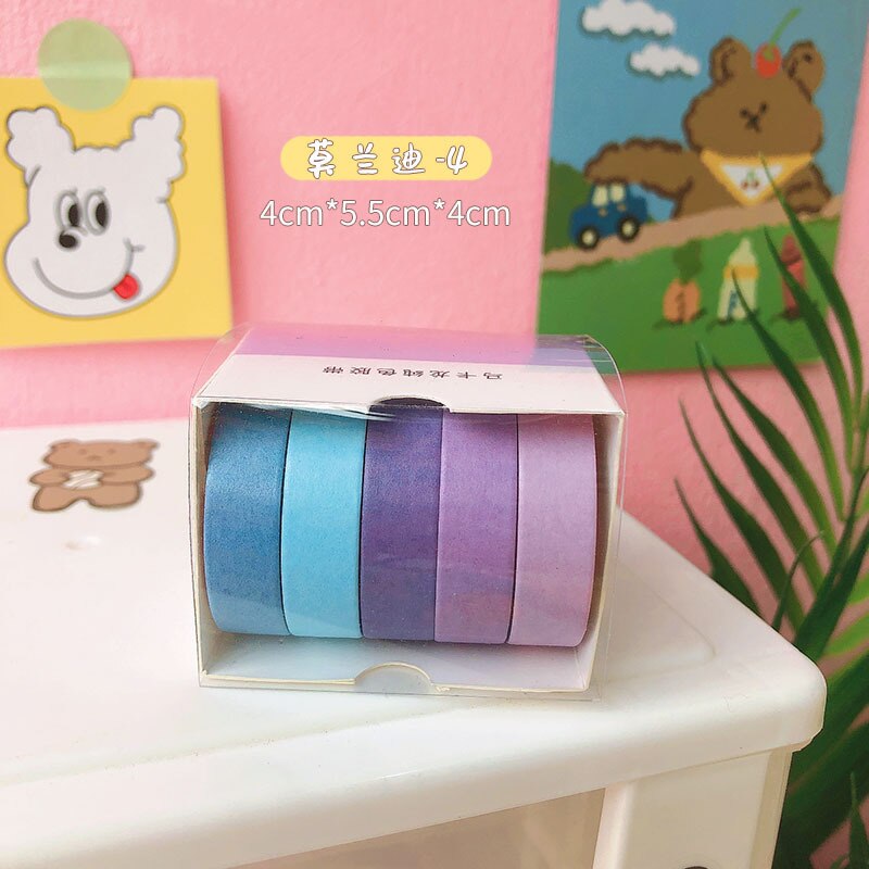 Ensemble de Scotch Washi Décoratif de Scrapbooking, Ruban Adhésif Solide, Mignon, Bande, Fournitures de Papeterie Scolaire, 5 Rouleaux/Boîte: L