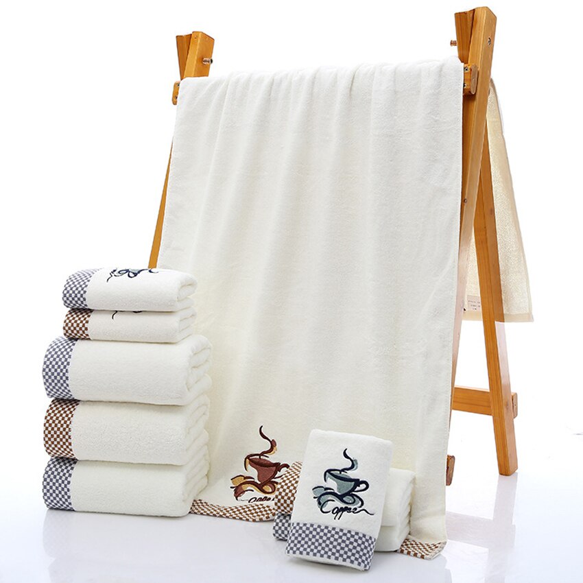 Embroidery Towel Set Pure Cotton Pure Color Sports Soft Printing Beauty Towel Plaid Bath Towel Adult Children Home Bathroom