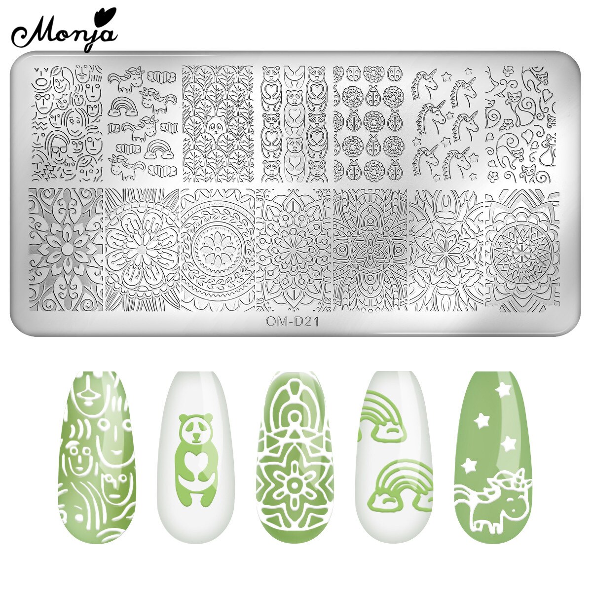 Monja 10 Stile Nagel Kunst Vorlagen Blume Ebene Streifen Geometrische aufbringen Stanzen Platten Druck Schablone DIY Manikübetreffend Werkzeug: SKU005002-OMD21