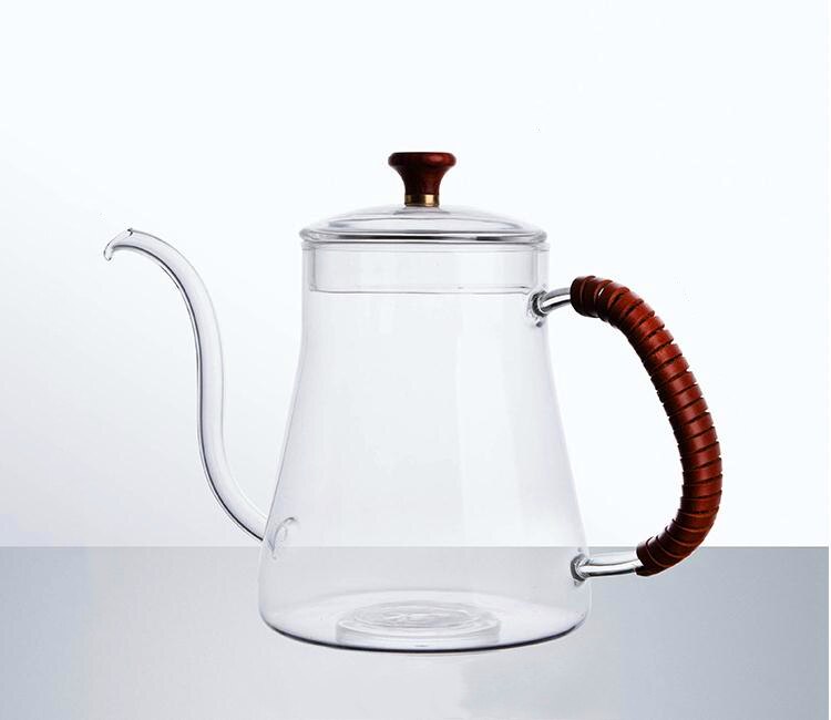 20oz/600ml Thick Glass Tea Coffee Kettle Teapot,Gooseneck Thin Spout for Pour Over Coffee Pot,Teabloom Stovetop &amp; Microwave Safe: Glass Handle