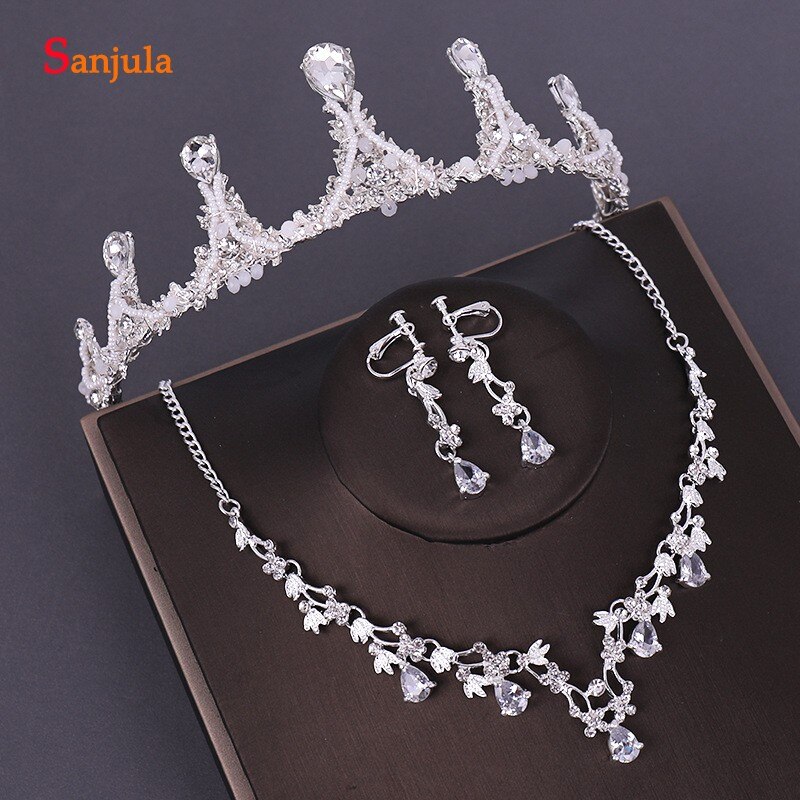 Crystal Bridal Sieraden Sets Parels Bruiloft Kronen En Tiara Vrouwen Oorbel En Ketting Set Vrouwen Accessoires T127: Jewelry Set 1