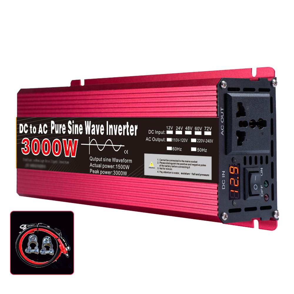 Inversor de onda sinusoidal pura DC12V a AC220V 1000W 1600W 2000W 3000W, convertidor de Banco de energía portátil, transformador de inversor montado en coche: YELLOW