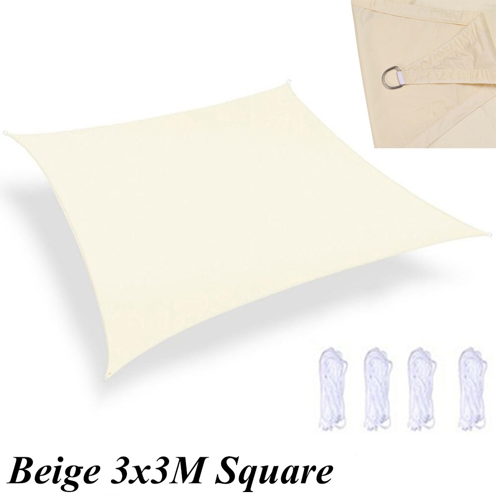 Vanntett anti-uv solskjerm seil kalesje seil markiser ly slitesterk trekant rektangel firkant med tau 2/3/3.6/4m for hage: Beige 3 x 3 kvadrat