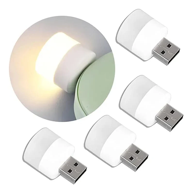 Mini USB Night Light LED Plug in Bulbs Portable Home USB Atmosphere Lights Warm White Power Bank Charging USB Book Lights