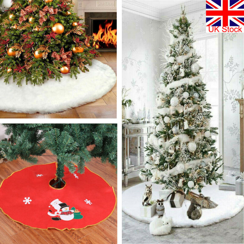 60cm White Christmas Tree Skirt Luxury Faux Fur Xmas Floor Decor Ornament Solid Color Christmas Tree Skirt Plush Floor Decor