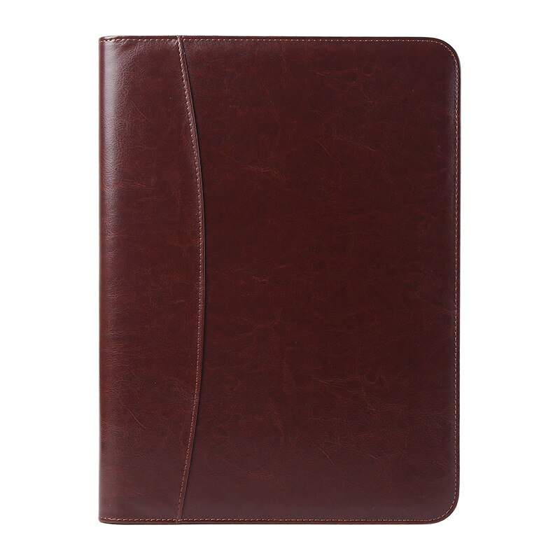 A4 Portable File Folder with Calculator Binder Organizer Manager Office Document Pad Briefcase PU Leather Padfolio Bag: Brown