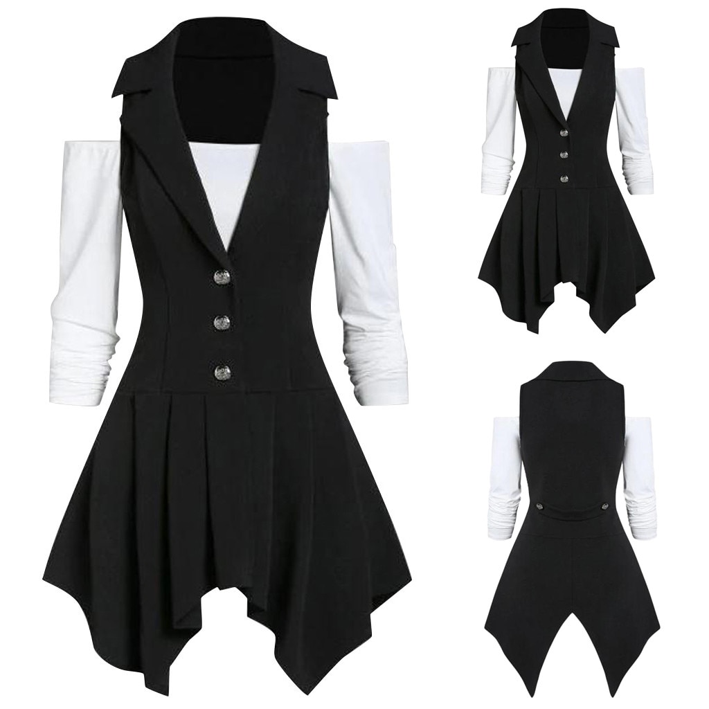 Gilet asymétrique sans manches femme | , pour travail au bureau, mince et décontracté, à boutons solides, kamizelka damska,