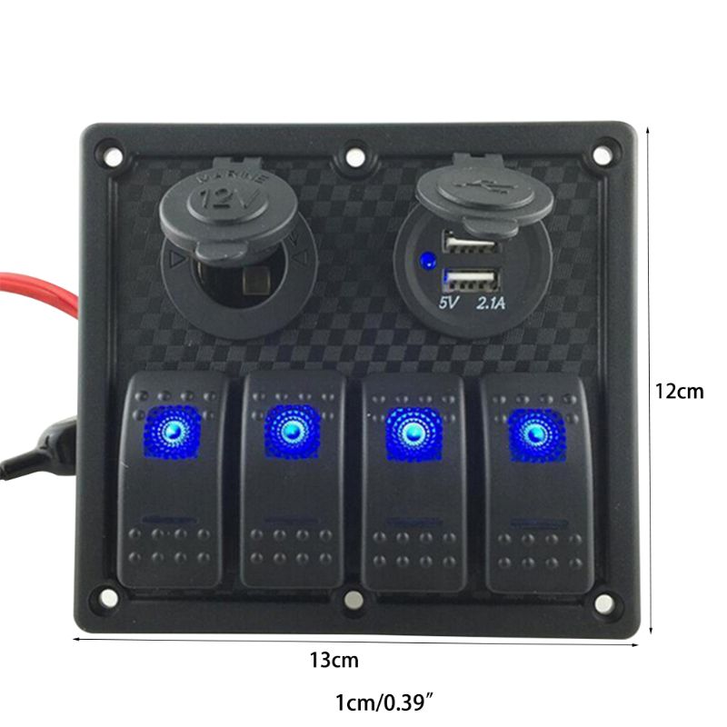 Auto Boot Rocker Switch Panel 4 Gang Schakelaars LED Dual Auto USB Lader Kleurrijke 12 v Voltmeter voor Auto boot Switch Panel
