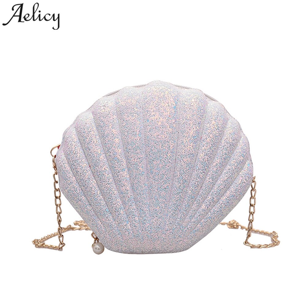 Aelicy senhoras bolsa de luxo brilhante concha forma corrente sacos de ombro feminino casual menina bolsa feminina carteras mujer de hombro y bolso