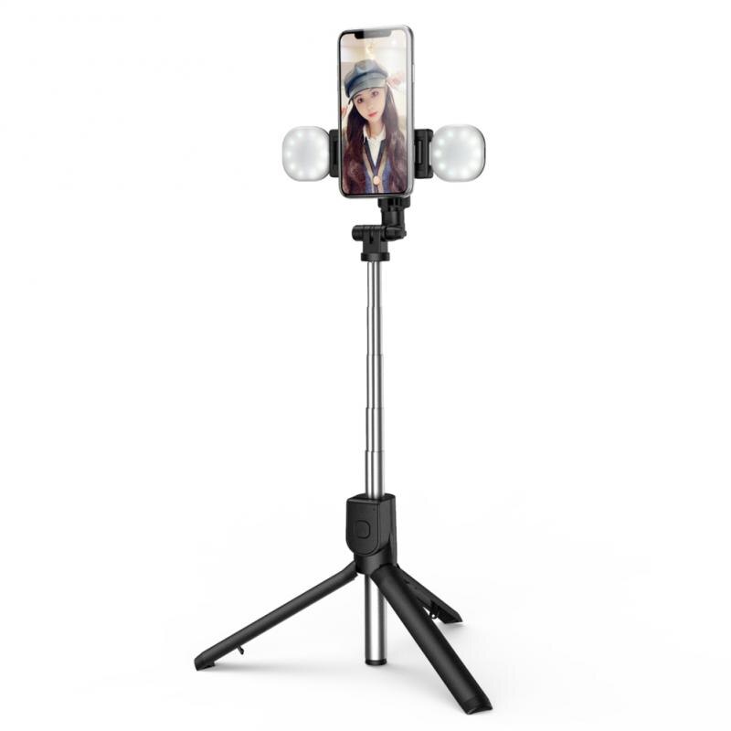 360 rotación Selfie Stick extensible Monopod trípode con doble Luz de relleno Selfie Stick para teléfonos móviles Bluetooth remoto