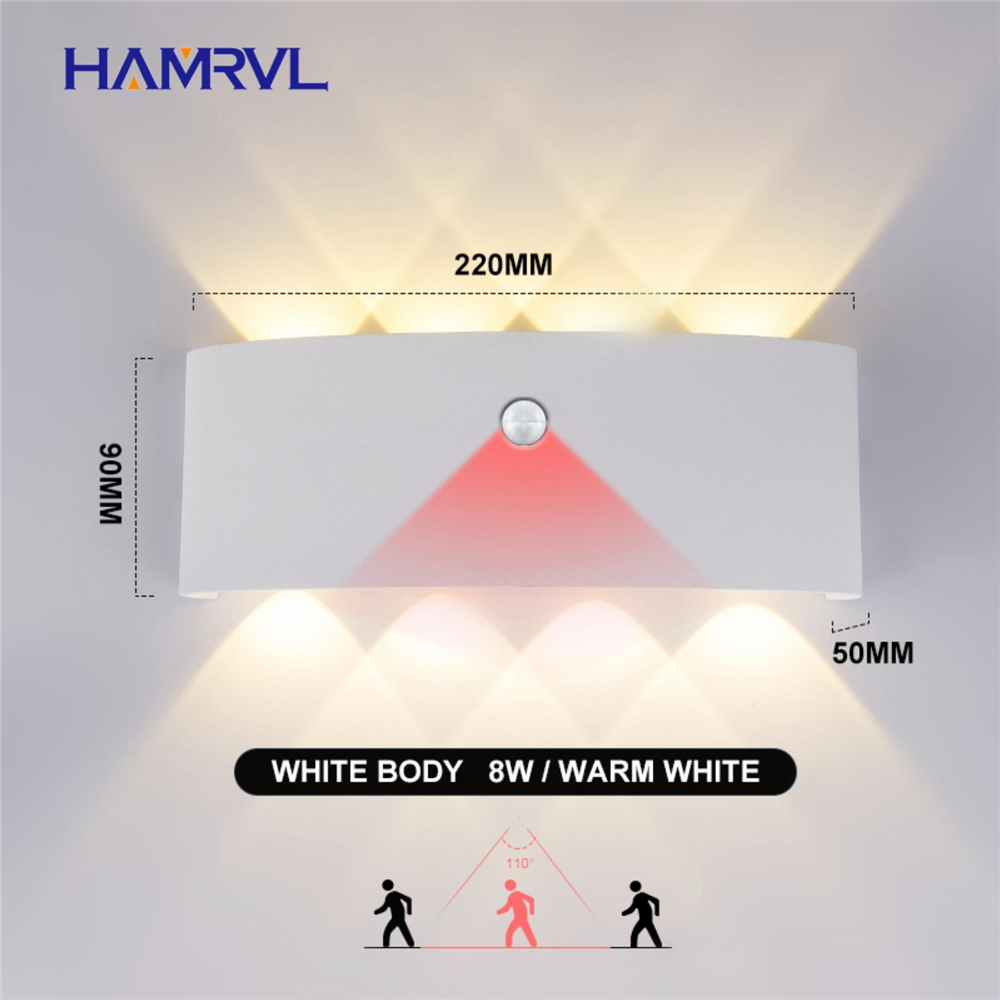 Outdoor Lighting LED PIR Motion Sensor Waterproof Wall Light 8W AC90-260V Modern Wall Lamp Garden Light Fixture Outside Building: 8W White body-Warm