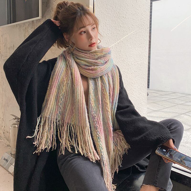 Nova chegada da moda outono inverno colorido cachecol feminino quente de alta qualidade elegante bonito ao ar livre fresco adorável vintage borla xale