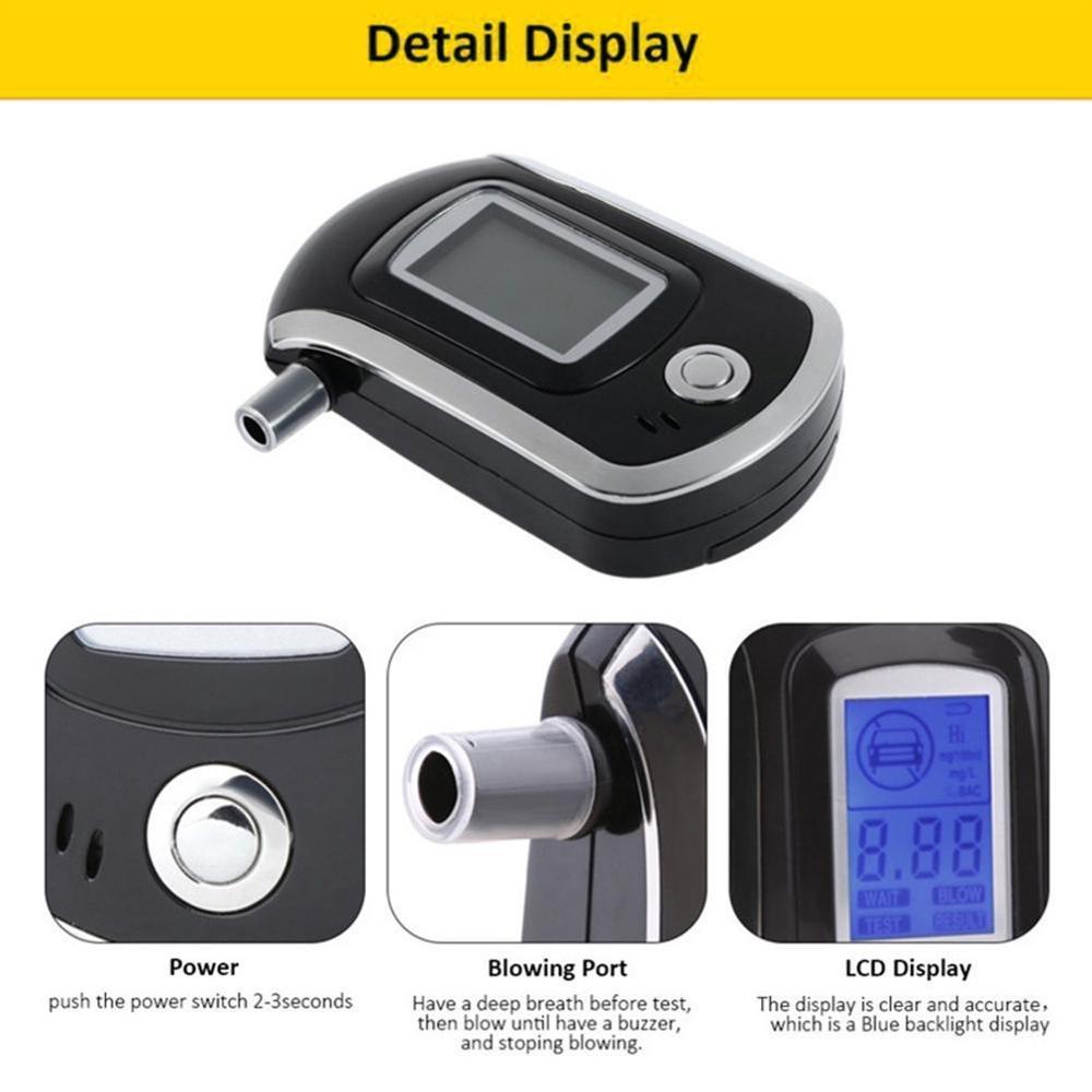 Digital Breath Alcohol Tester Breathalyzer Breathalyser Alcohol Police with 5 with Mouthpieces Dispaly LCD Par I4S2