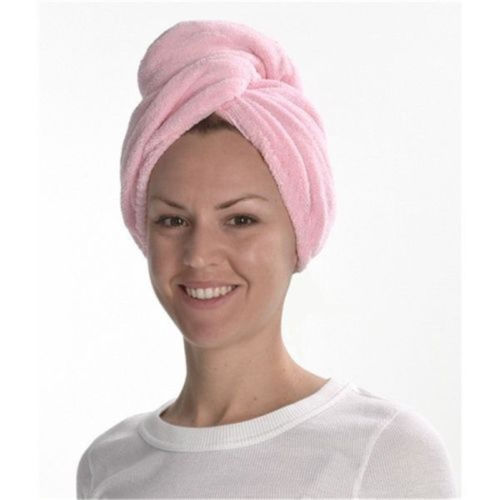 Newest Turbie Quick Drying Hair Towel Twist Wrap Loop Button Hat Cap Turban Solid Shower Bath Caps: Pink