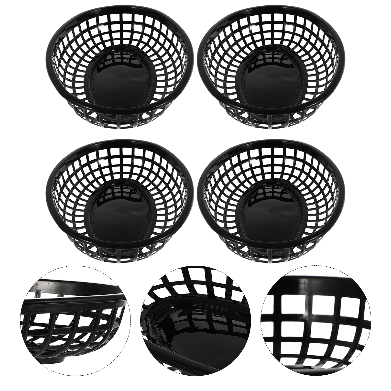4 Pcs Black Snack Tray Hamburger Basket Fruit Plate Storage Container Plastic Vegetable Tray Dessert Holder Food ganizer Baskets