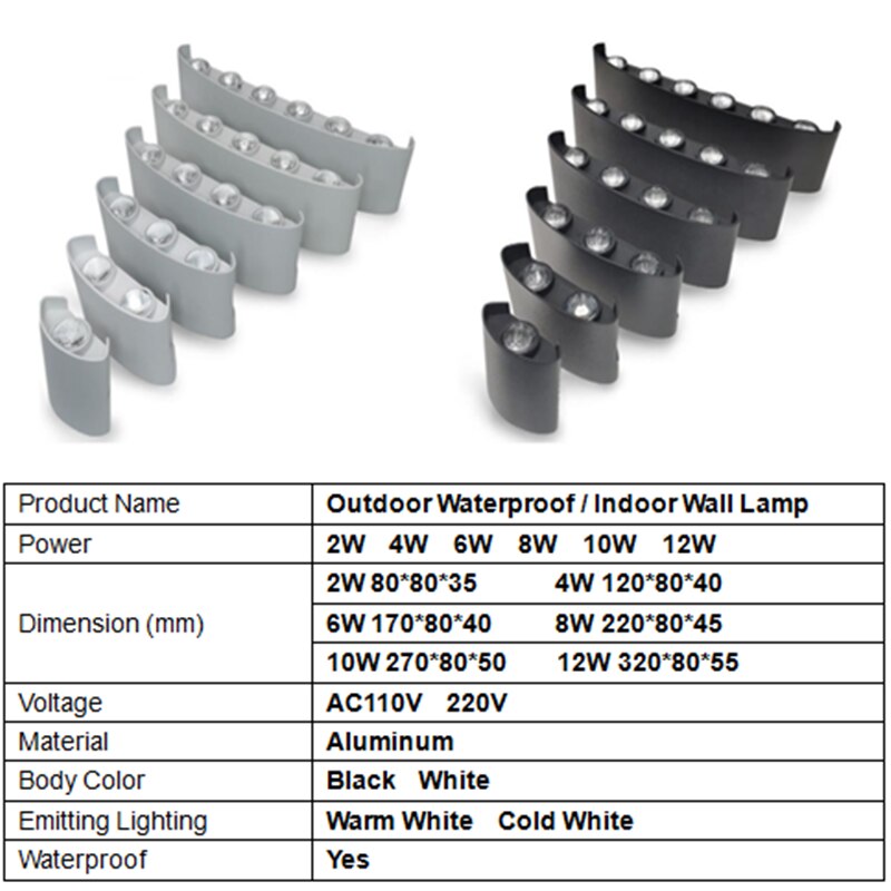 Lámpara LED de pared impermeable para jardín, luz de pared de aluminio para interior, candelabro para sala de estar, balcón, luz de mesita de noche, CA de 110V, 220V