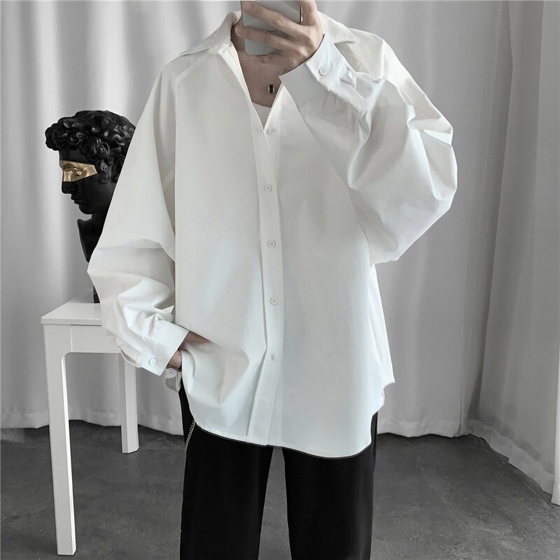 Men Shirts Long Sleeve Black Mens Shirt Plus Size 3XL Loose Harajuku All-match Leisure Simple BF Ulzzang Chic Oversize