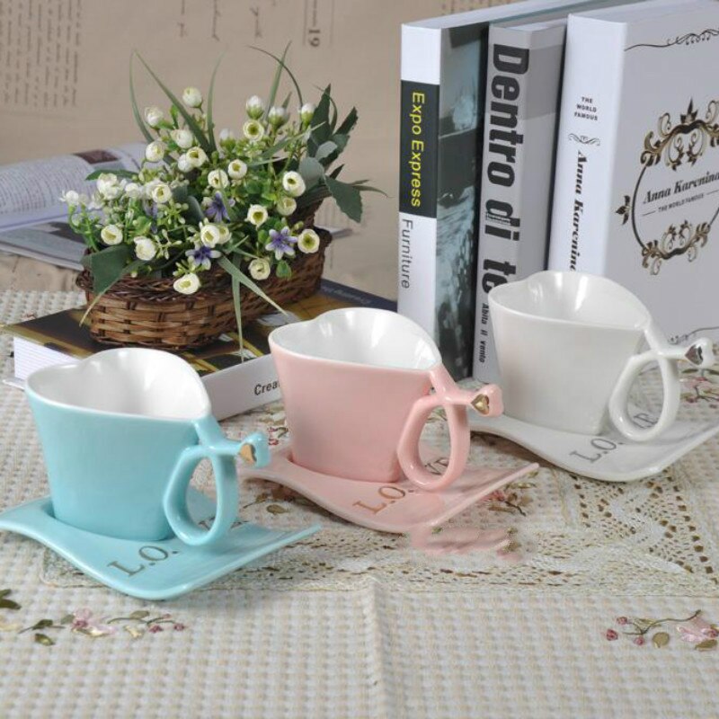 Älskar keramik kaffekopp och fat hjärta kopp kopp hjärtformad mugg afternoon tea cup julmuggar