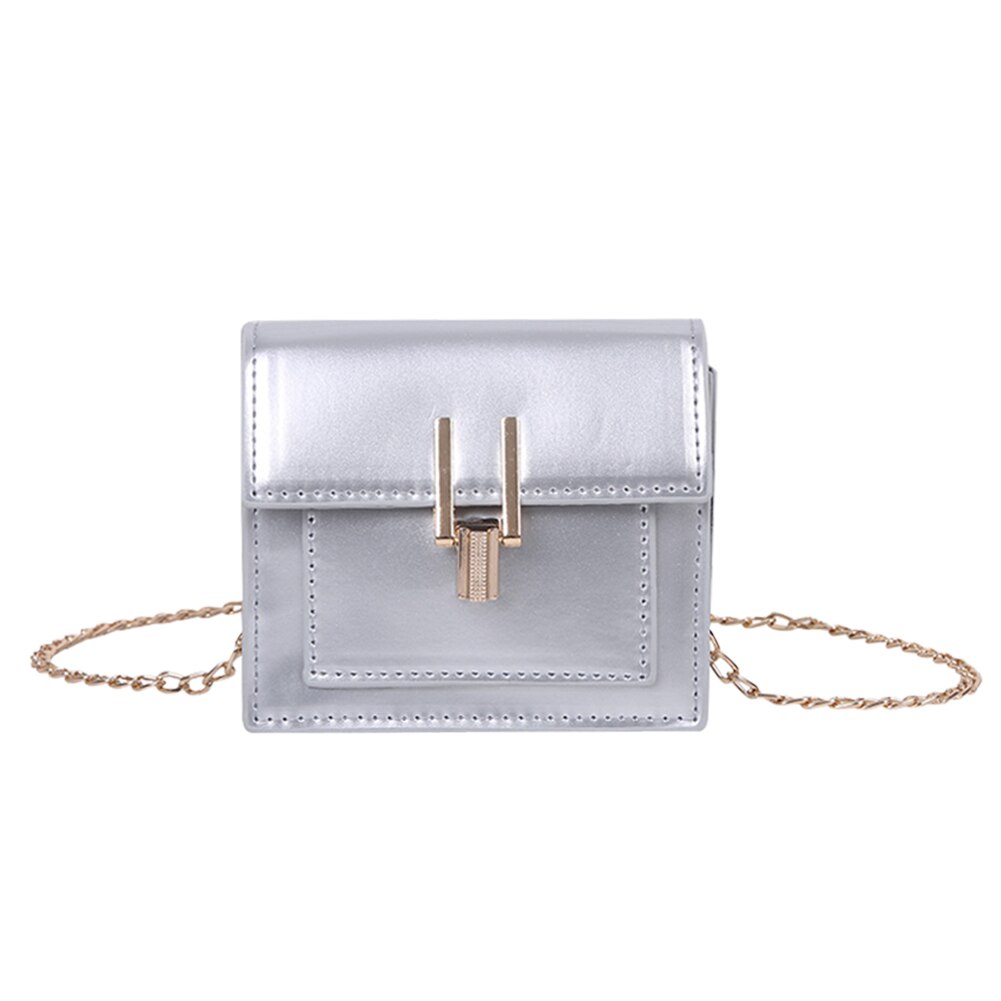 Dames handtas pu leren schoudertas voor dames stevige ketting vierkante tassen messenger schoudertassen: Zilver