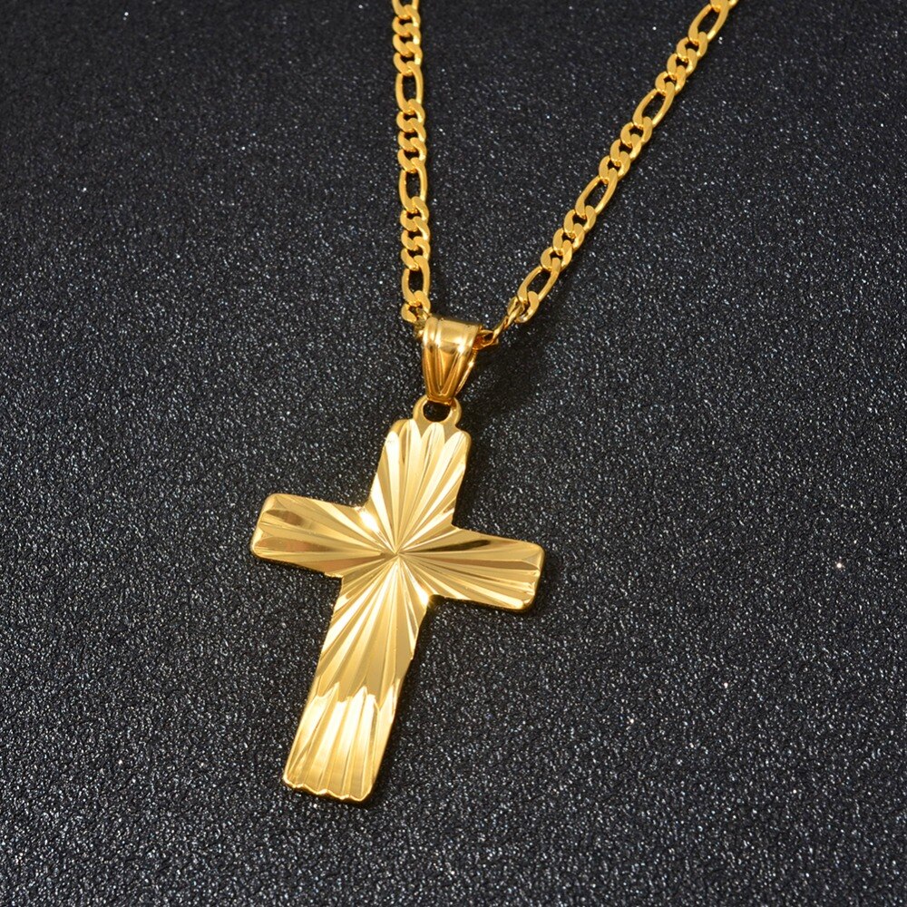 Anniyo guldpläterade korshängande halsband för kvinnor män korsfästelse religion smycken afrika hawaiian  #144306