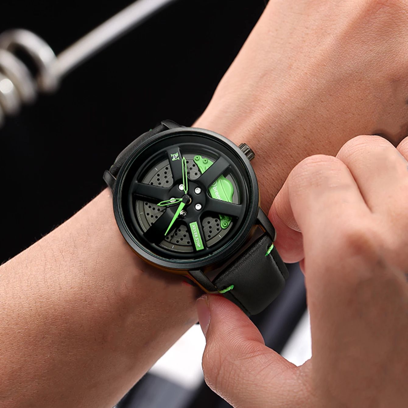 Reloj con cubo de rueda de coche NS para hombre, reloj deportivo minimalista a la , reloj de cuarzo informal de cuero con calendario