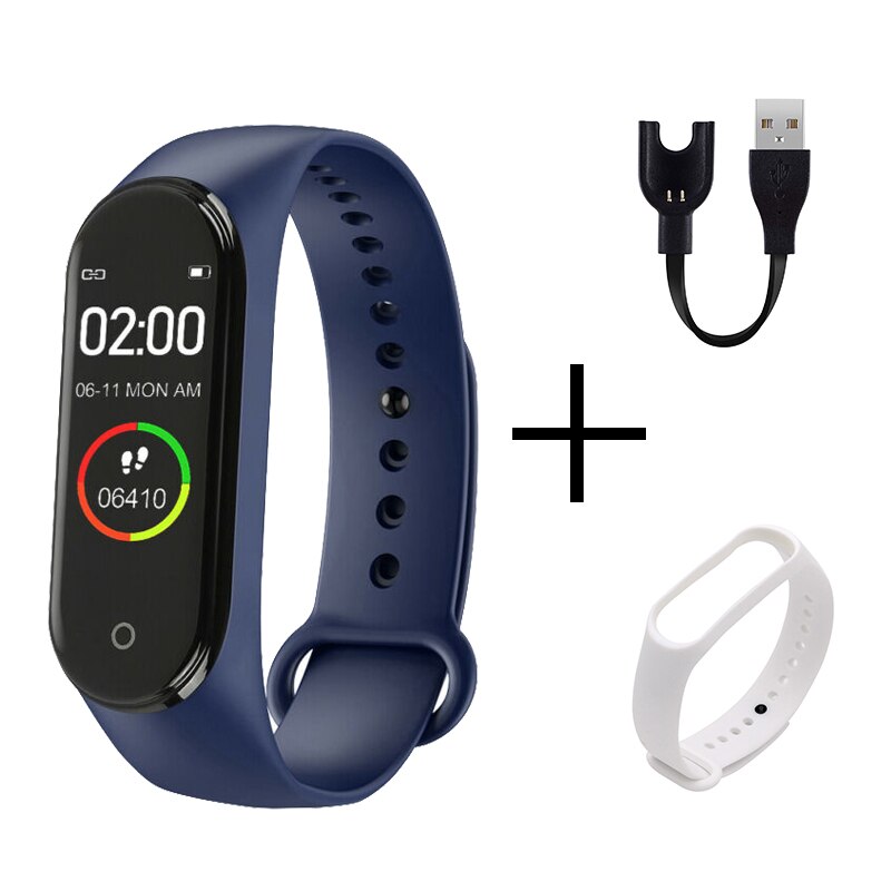 Sport Clever Armbinde Uhr Anruf Vibration Alarm Nachricht drücken Blutdruck Monitor Fitness Tracker Tragbare Digitale Armbanduhr: blau weiß