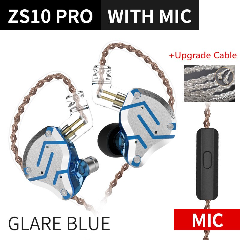 KZ ZS10 PRO 1DD+4BA HIFI Metal Headset Hybrid In Ear Earphone Sport Noise Cancelling Headset AS10 ZSN PRO CA16 ZSX C12 V90 VX T4: khaki