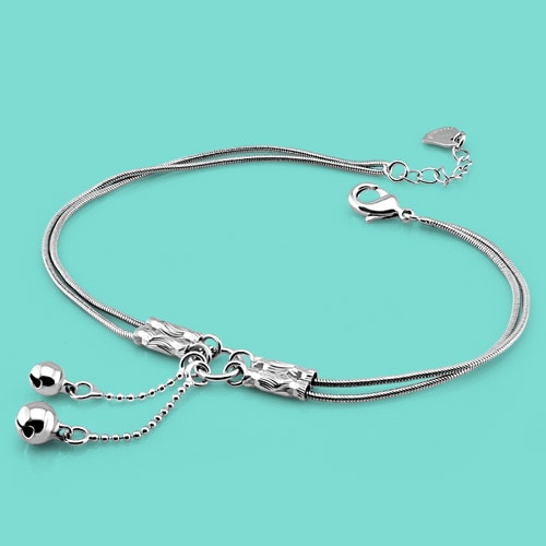 Cadenas de Plata de Ley 925 para mujer, colgante de campanilla sencilla, con cadena de serpiente, joyería popular de pie plateado para chicas de verano, los mejores