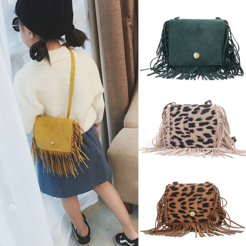 Bolsa de ombro com borla, bolsa de mão da moda tendência 2019 para meninas, cruzando o corpo, fofa de leopardo, pequeno, melhor presente