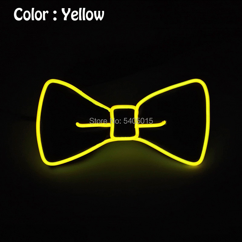Pajarita de alambre brillante para fiestas, suministros para carnaval, decoración artesanal para vacaciones, 10 colores opcionales, , alimentado por DC-3V EL: Yellow