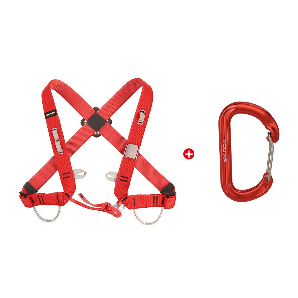 Rock Climbing Chest Harness, Chest Shoulder Strap Replacement for Caving Downhill, Outdoor Sports Safety Equip with Hook: Red 2