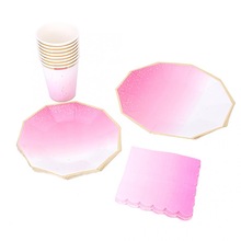 Wegwerp Servies Set Rose Roze Wegwerp Papier Tafelgerei Papieren Borden Cups Tissue Set voor Home Party Decoratie Servies