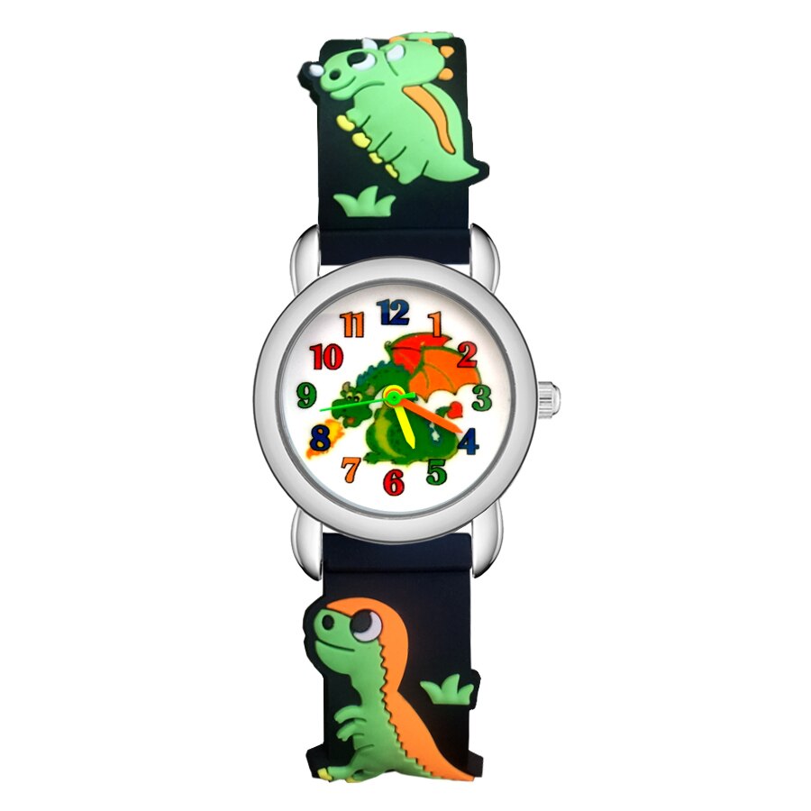 Tegneserie dinosaur stil børn ure børn studerende piger kvarts 3d silikone armbåndsur  jp04