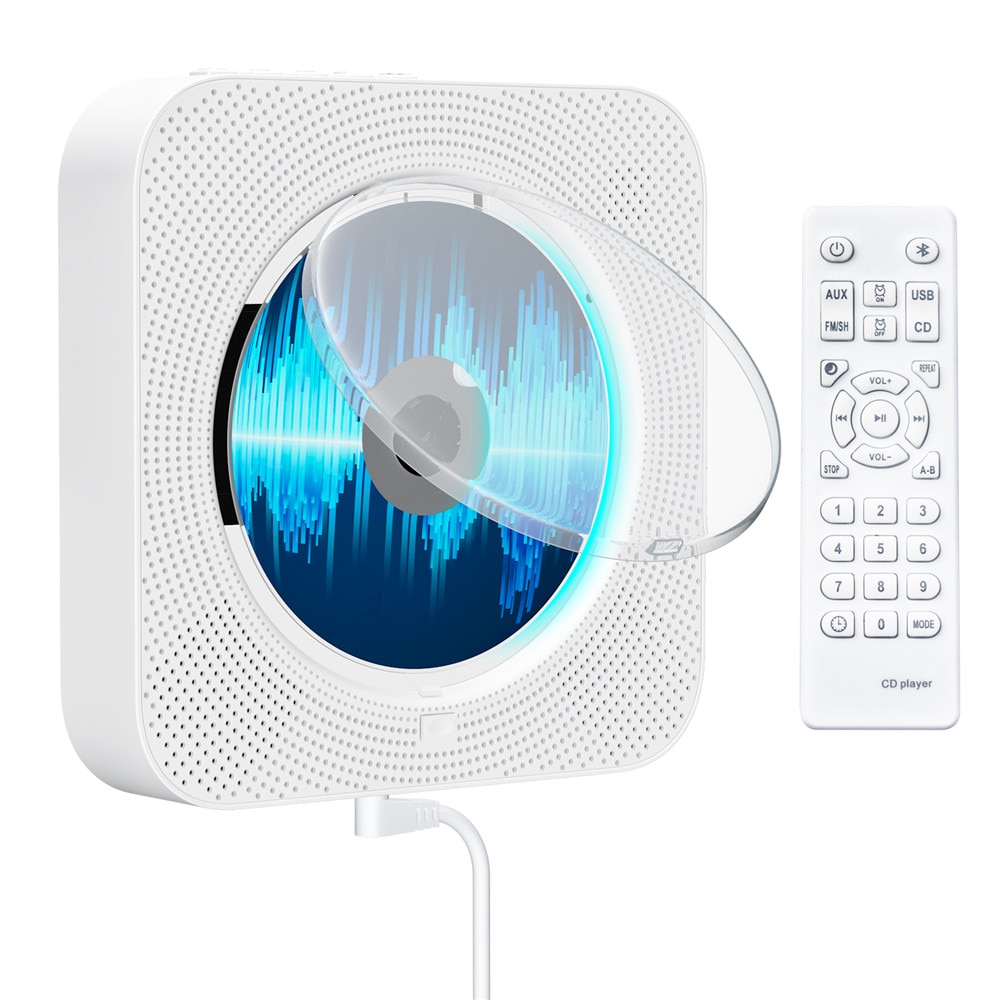 Wall Mounted CD Player With Bluetooth Remote Control Home Stereo FM Radio HiFi Sound Music Built-in Speaker Discman Lecteur CD