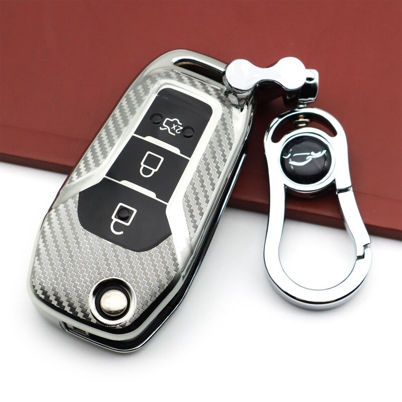 Soft TPU Car Key Chain Covers Case Accessories Cap Holder for Ford Explorer F150 F250 Ranger Ecosport Mondeo,Silver