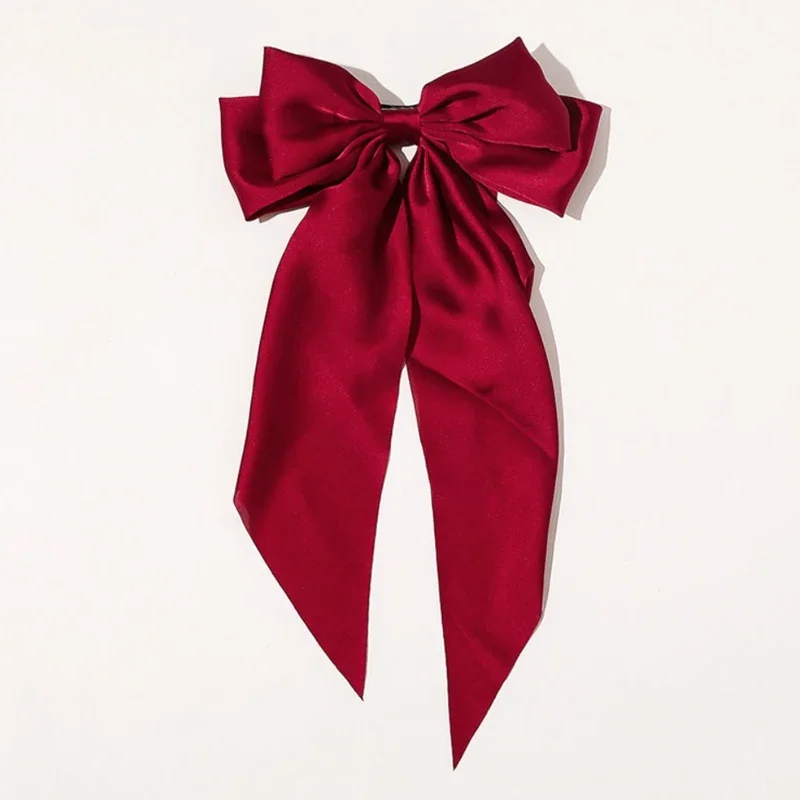 Épingle à cheveux à grand nœud pour femmes et filles, bandes de sauna coréennes, barrettes à gros nœud papillon, pince à queue de cheval pour document solide, accessoires pour cheveux de mariage: Vin Rouge