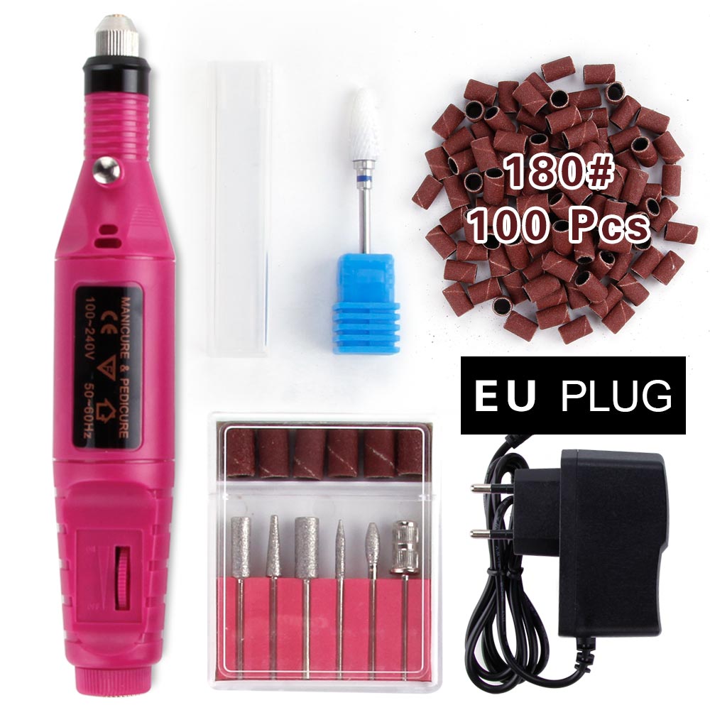 1 sæt power elektrisk manicure maskine keramisk skærer neglebor sæt fræsere pedicure apparat fil: Rose sæt 180