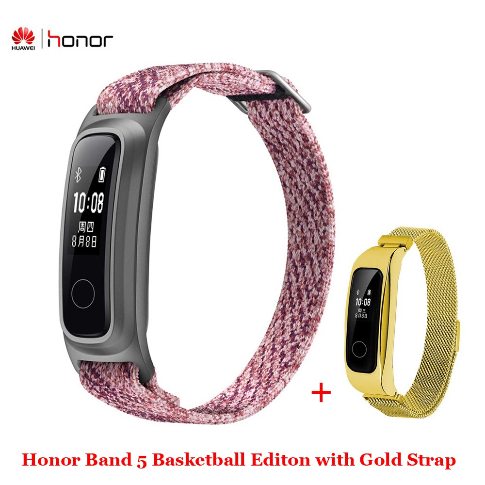 Huawei Honor Band 5 edición baloncesto con correa de Metal pulsera inteligente reloj amuled ritmo cardíaco Fitness rastreador de sueño deportivo: Pink n Gold