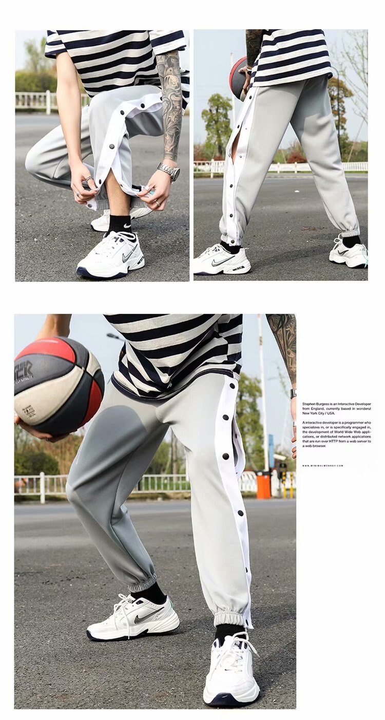 Basketball pants men training pants trousers full open buckle pants beam foot breasted pants loose trend high street gray sports