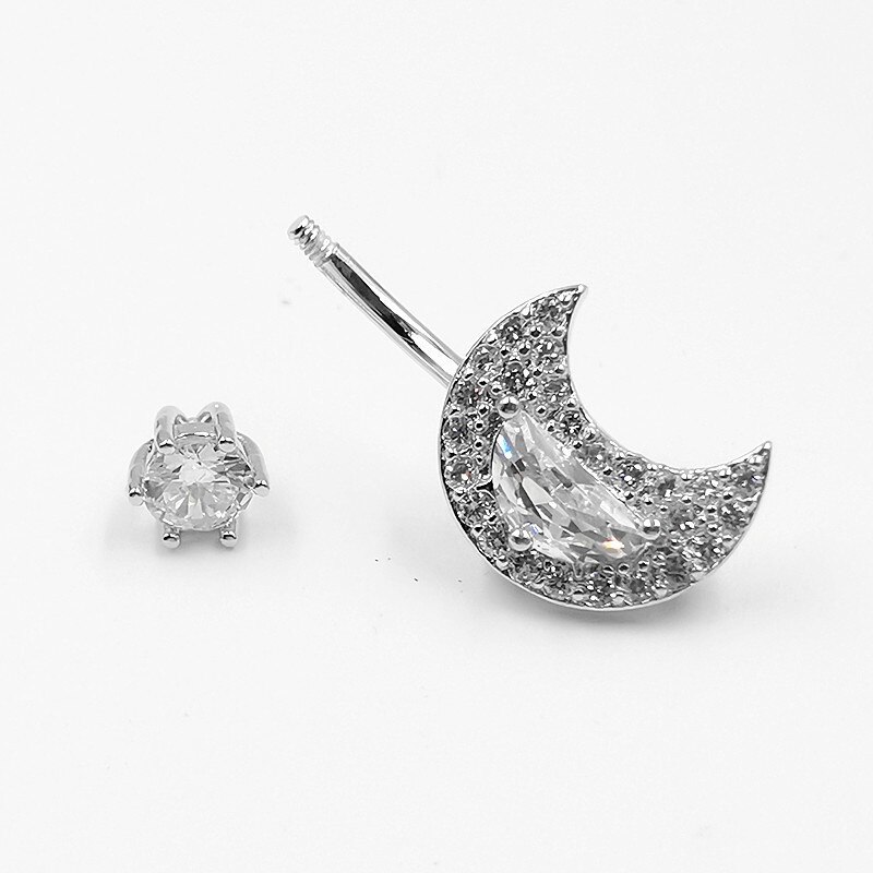 Hellolook 925 sterling silver belly piercing button ring moon style cz navel piercing body jewelry for women