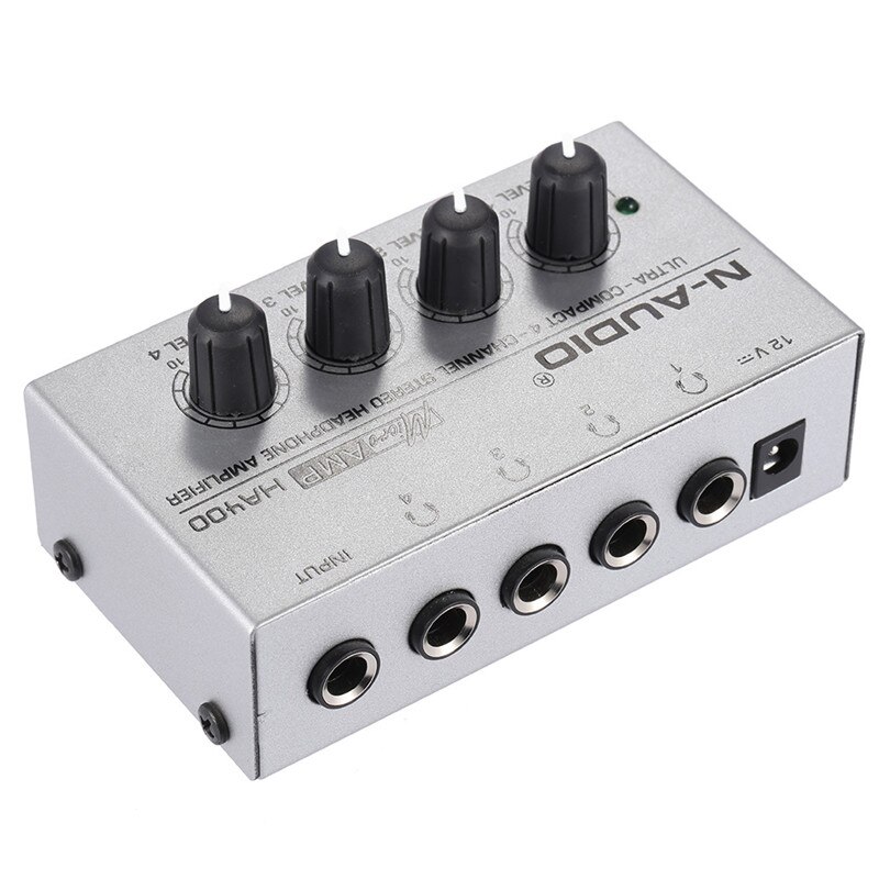 HA400 4 Channels Headphone Amplifier Mini Audio Stereo Headphone With Power Adapter Music Mixer For Recording Studio EU Plug