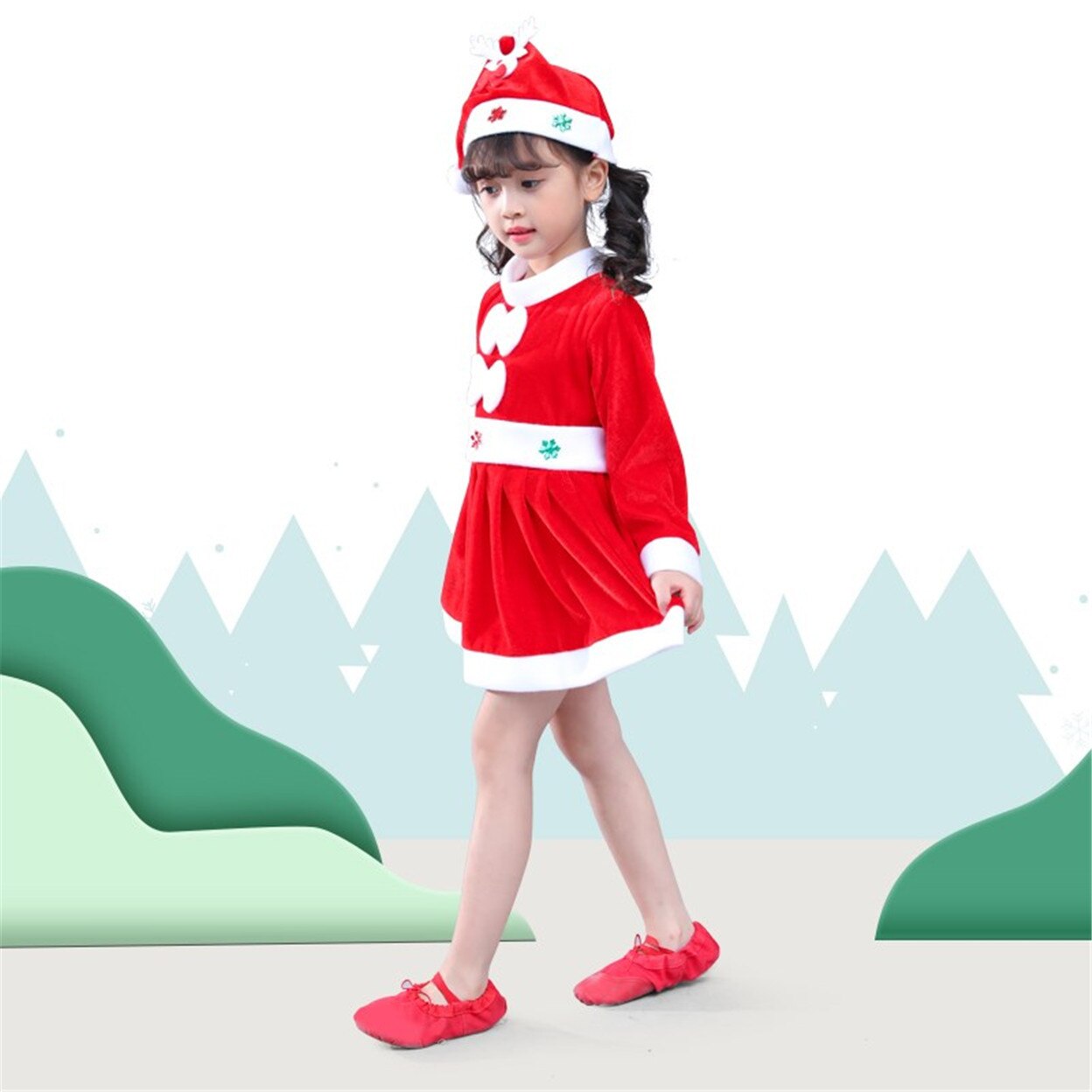 Meisje Kerst Outfit Kleding Set Jongens Jurken Pak Prestaties Kleding Kerst Kerstman Kids Kostuums Winter Kostuums: red- for Girl / 120cm