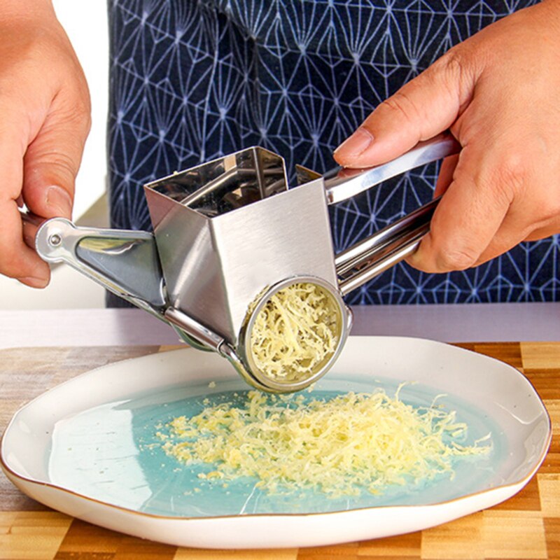 Silver Stainless Steel Cheese Hand-Cranked Rotary Chipper Chocolate Grater Sliced Shredded Kitchen Tools