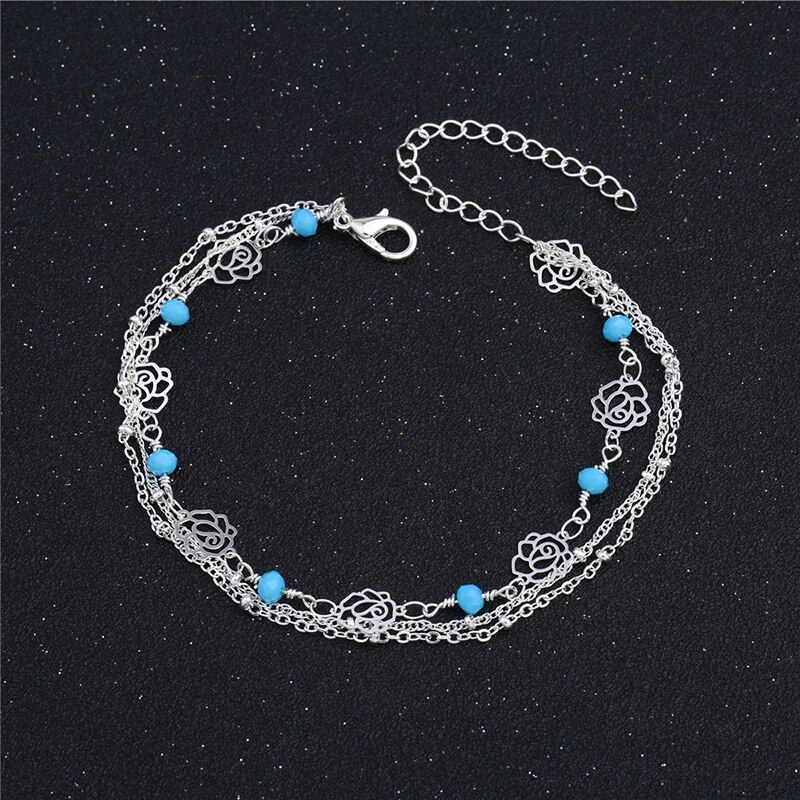 European Woman Girl Party Birthday Wedding Flower 925 Sterling Silver Chain Anklet Bracelet 1B095