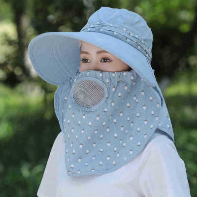 Ploermin beschermkap zomer zonnehoeden dames nek gezicht zonnebrandcrème brede rand ademend vissershoed zonnemasker pet buiten: Hemelsblauw