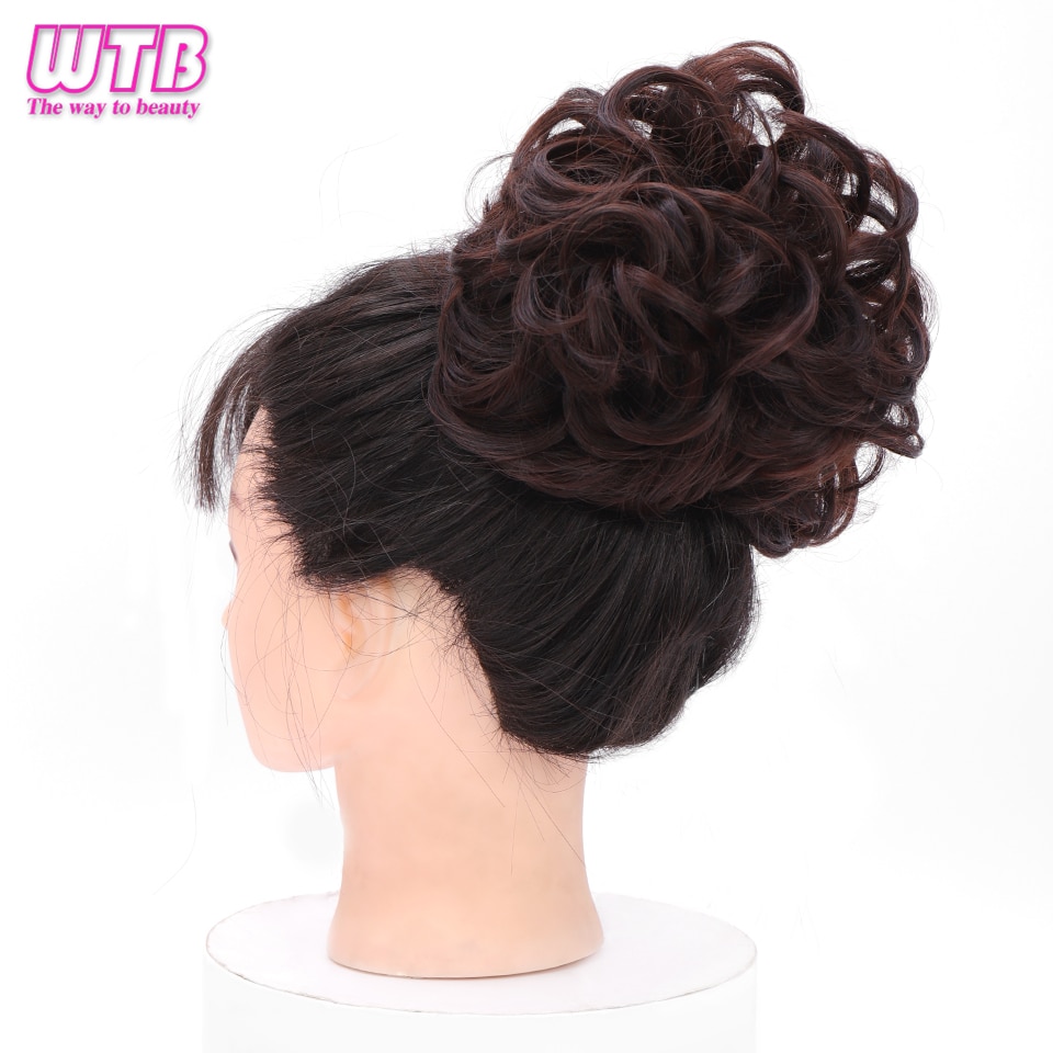 Wtb syntetisk bølget kam klip i hårstykker chignon elastik chignon hair extensions til kvinder hår tilbehør
